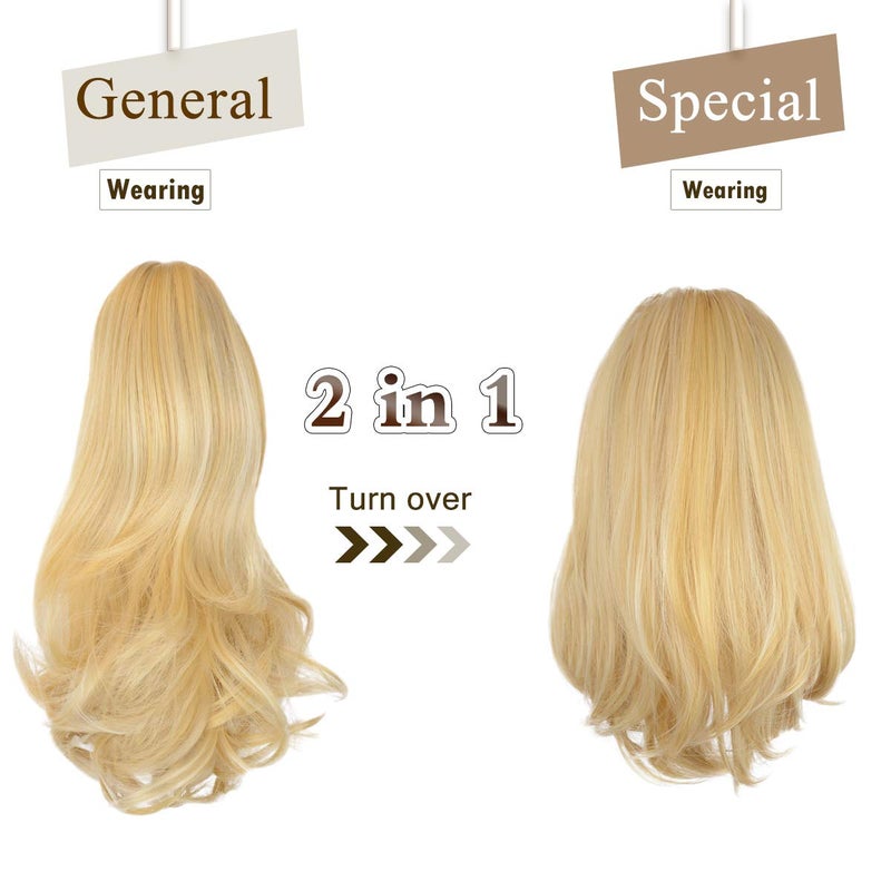 SOFEIYAN 13" Ponytail Extension Long Curly Ponytail Clip in Claw Hair Extension Natural Looking Synthetic Hairpiece for Women, Brown & Blonde - Image 3